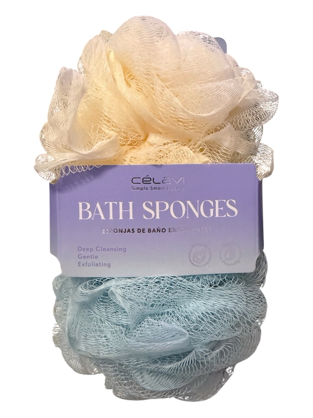 Célavi Bath Sponges - Cream & Light Blue Exfoliating Loofahs